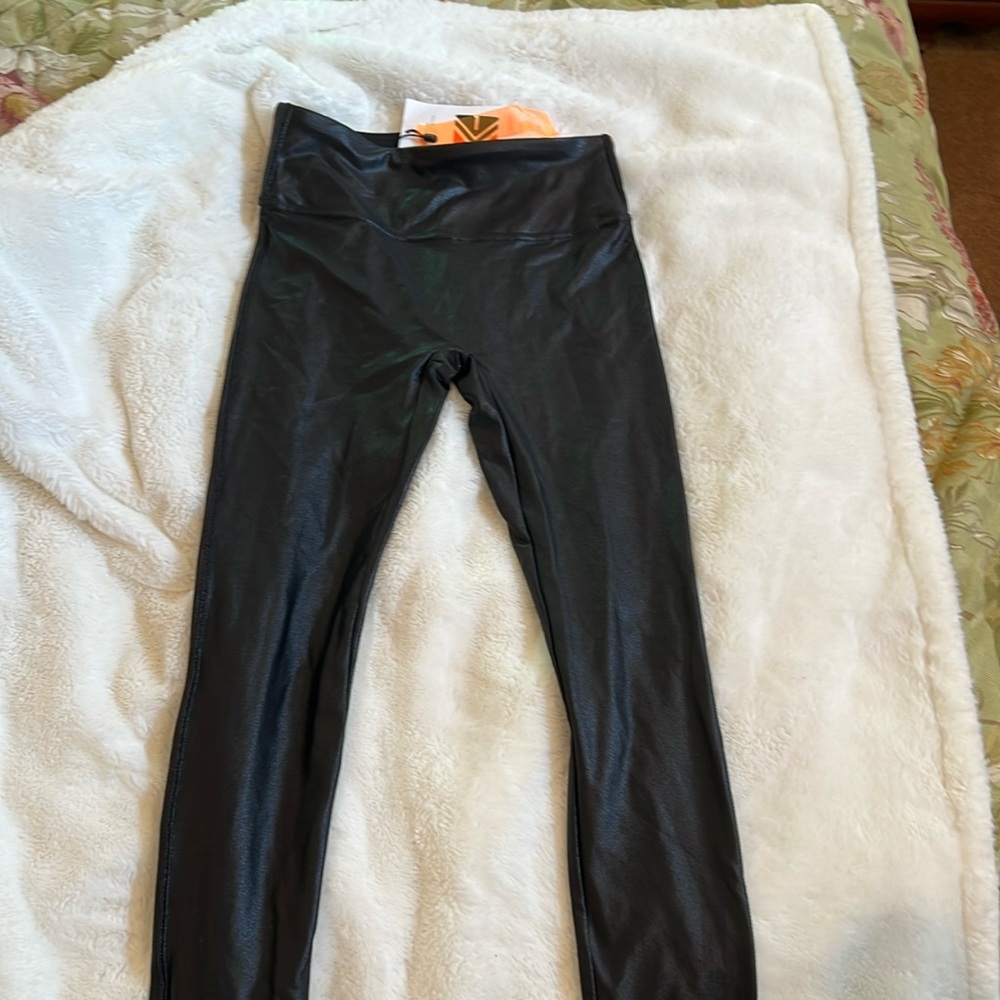 Retro Gong black leather leggings